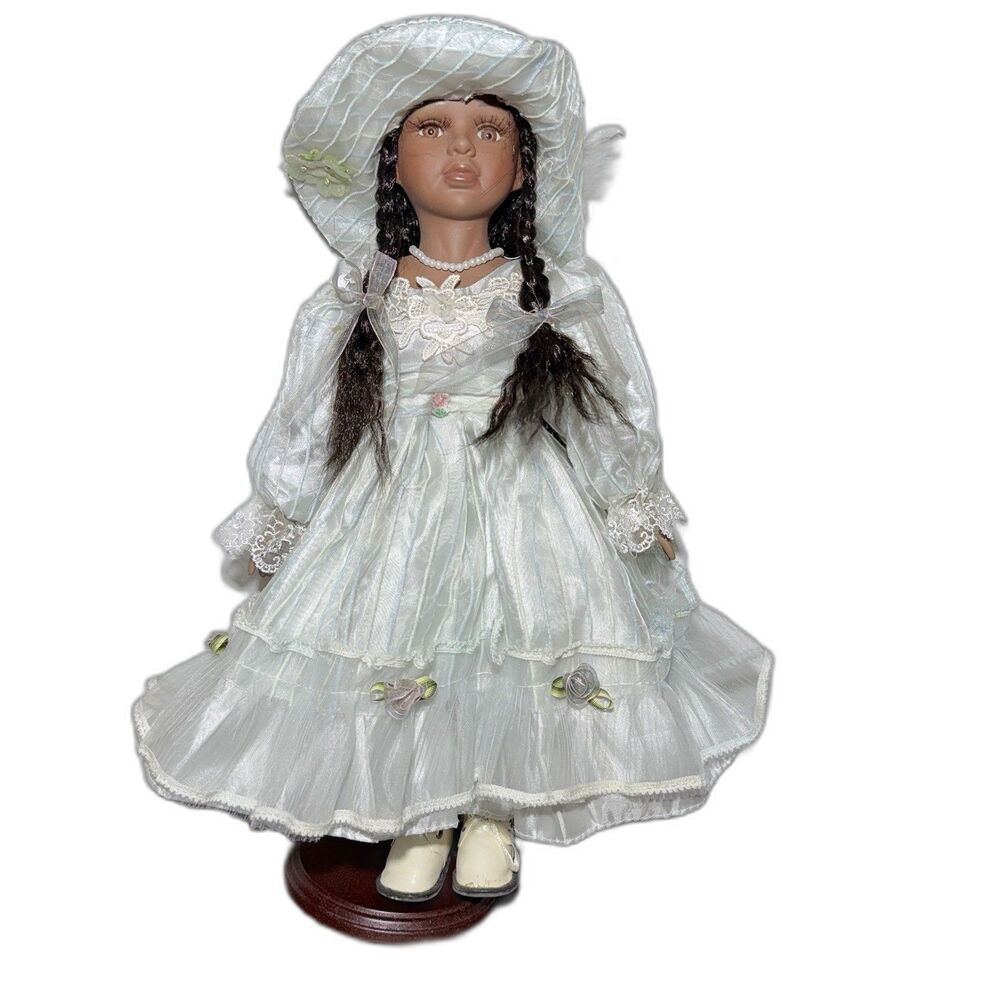 Vintage Albert E Price African American Girl Porcelain Doll Victorian Dress/Hat